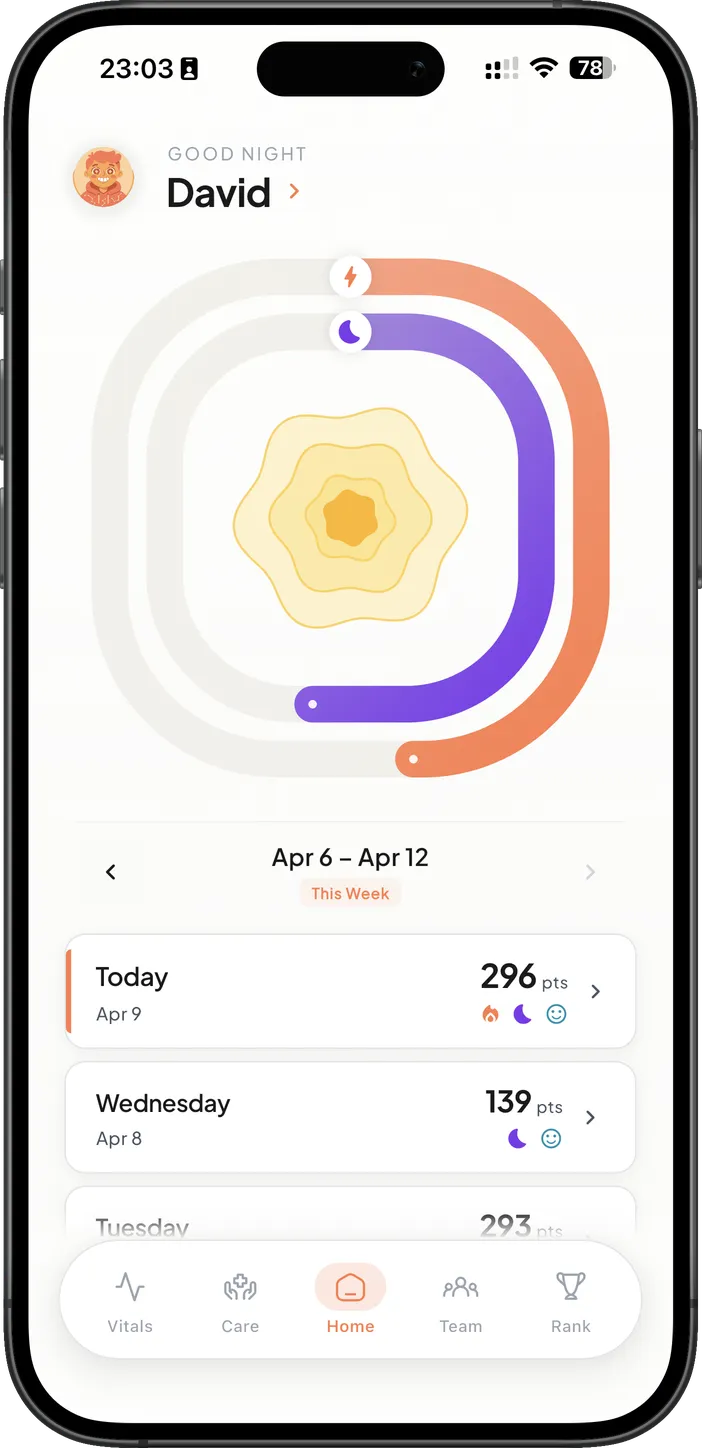 App-scherm: dagelijkse check-in en punten